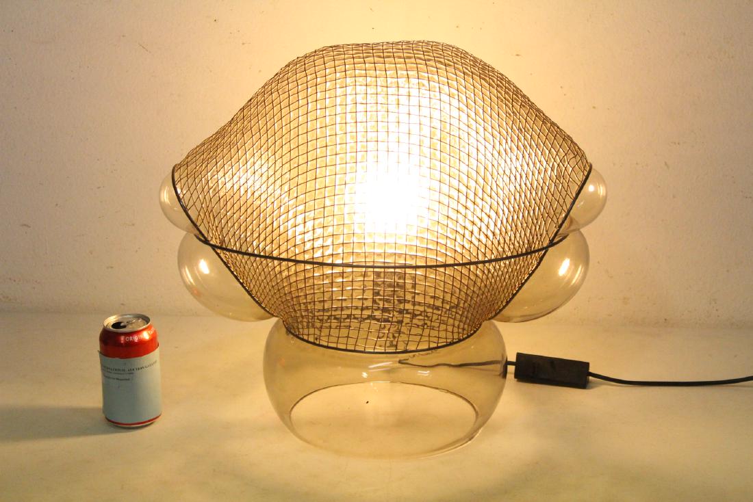 Gae Aulenti modern glass and armor table lamp: An important Gae Aulenti "Patroclo" modern glass and armor table lamp, 17.75"H