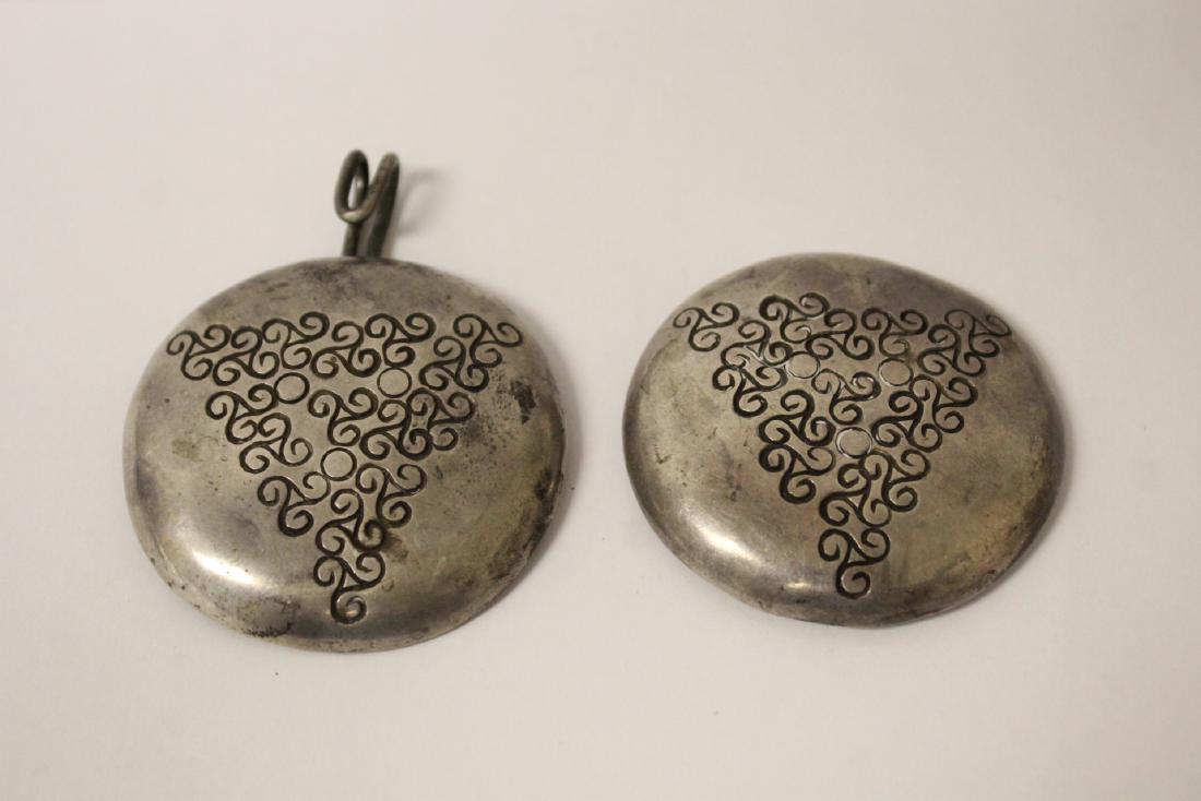 Pr rare 980 silver belt buckle heads by William: Pair rare 980 silver belt buckle heads (2.25"dia each) by William Spratling, 1930's/1940's, wt. 53gm