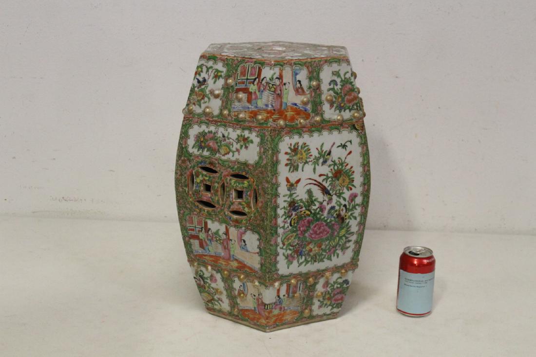 Chinese antique rose canton garden stool: Chinese antique rose canton garden stool, 18.95"Hx15.25"dia