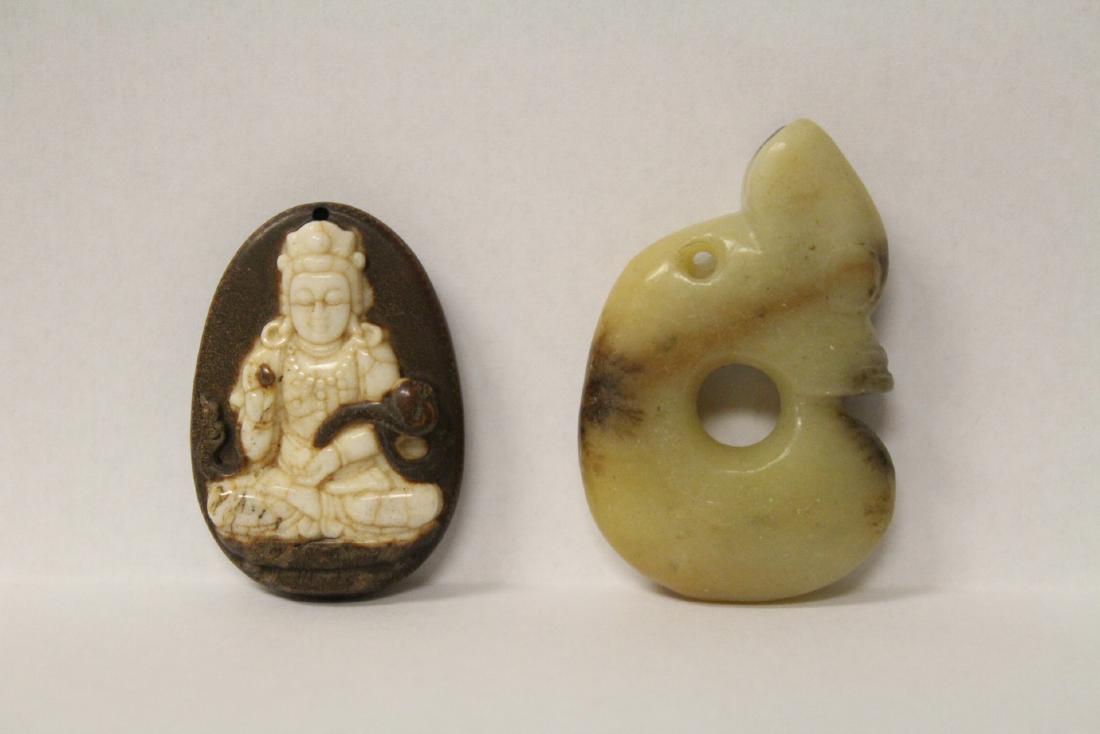 A jade carved ornament & a dzi bead like ornament (1 of 10)