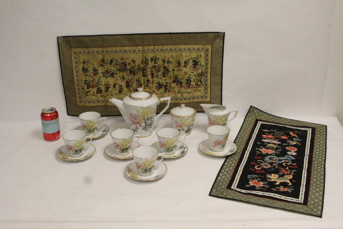 2 embroidery panel, & Chinese porcelain tea set (1 of 10)