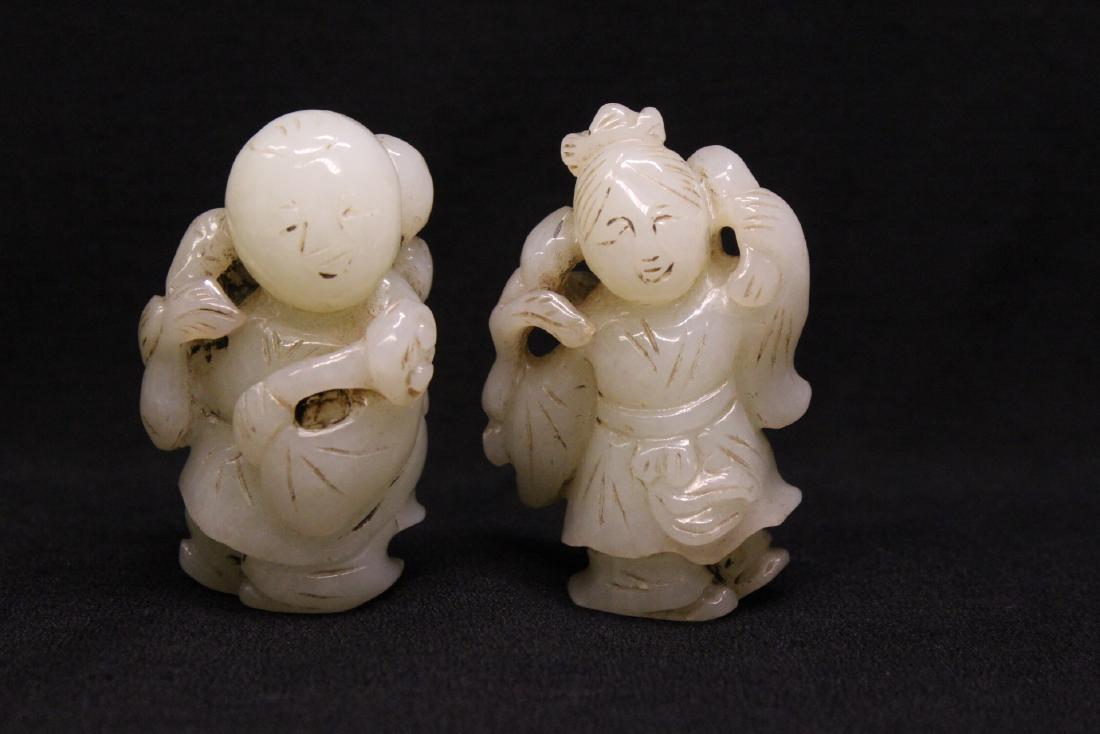 Two Chinese Hetain white jade carved figures (1 of 10)