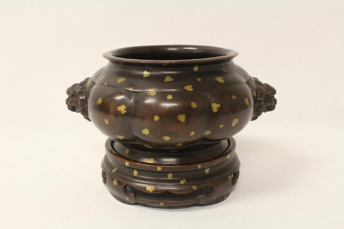 Chinese splash gold bronze censer with bronze stand (1 of 10)