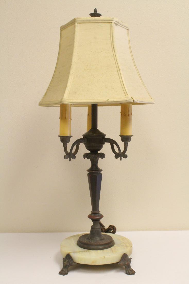 antique bronze and onyx based 3-light table lamp: A beautiful antique bronze and onyx based 3-light table lamp, 30.5"H