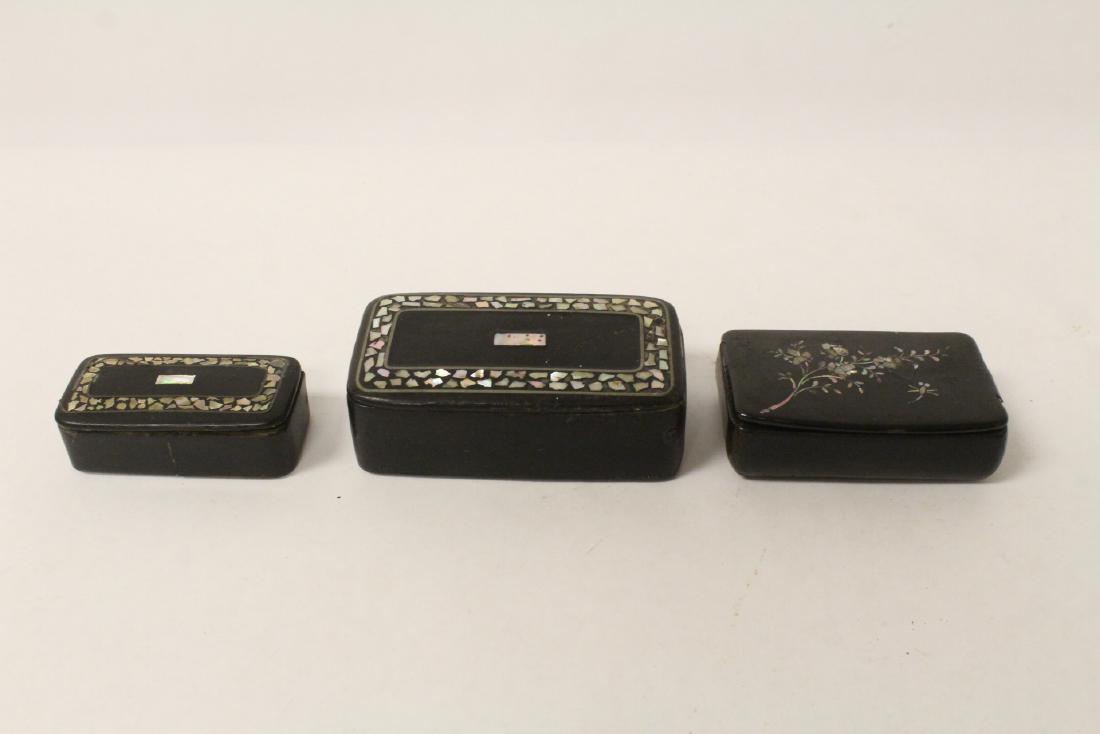 3 Victorian lacquer boxes with mother of pearl inlaid (1 of 10)