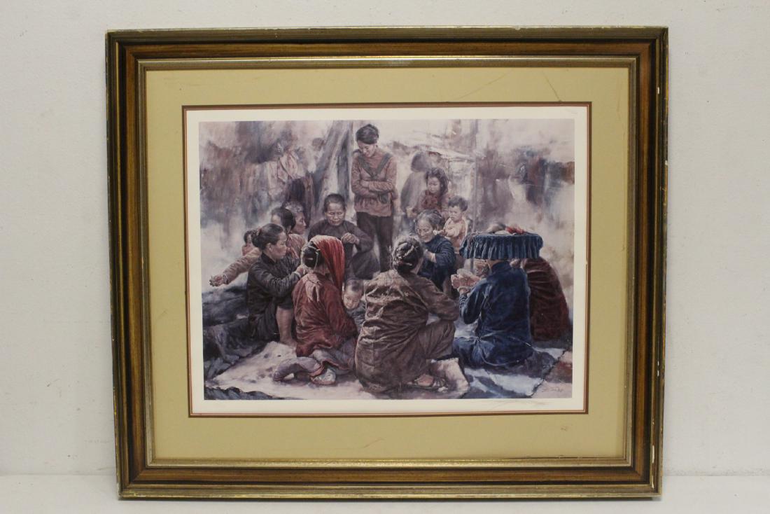 print in colors by Wai Ming in 1978, signed: Print in colors "the gamblers" by Chinese artist Wai Ming created in 1978, pencil signed lower right, ed 102/750 (light scratch on paper), 21.8"x29"