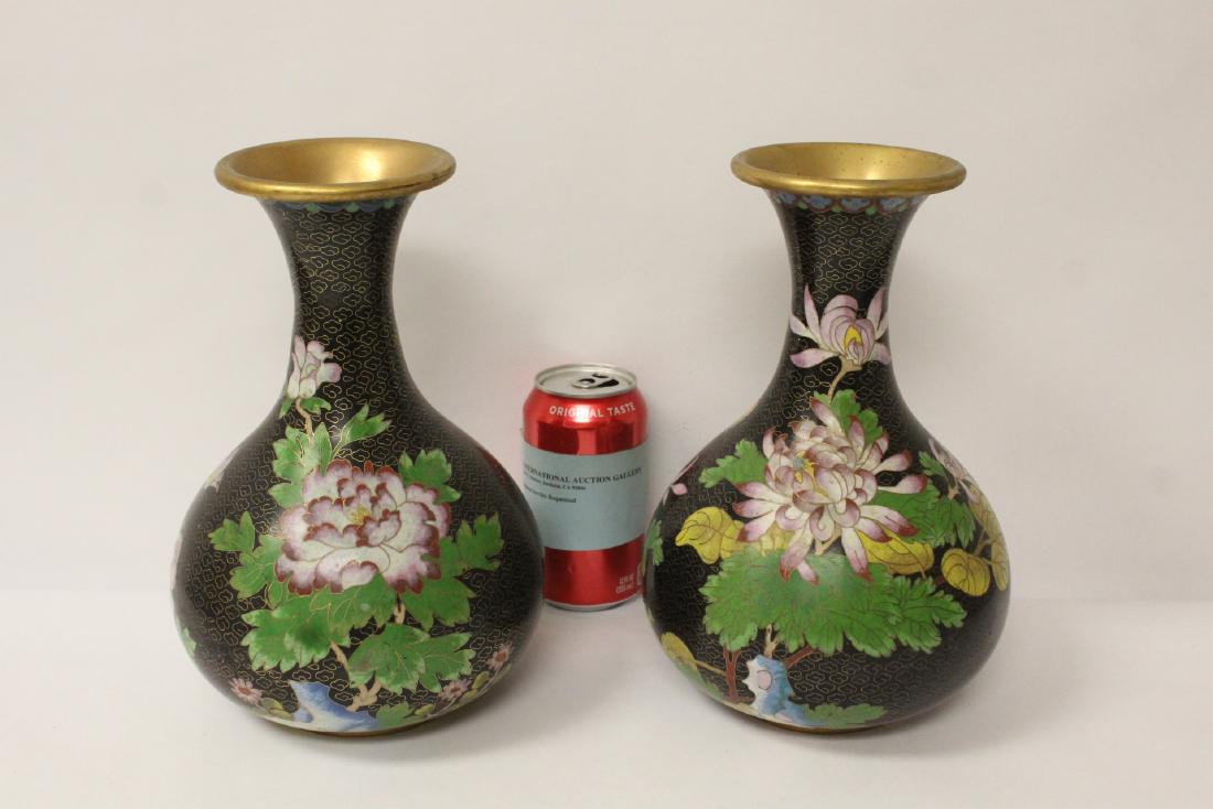 Pair Chinese black background cloisonne vases (1 of 10)