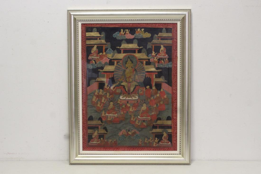 antique framed Tibetan hand painted on cloth thangka (1 of 10)
