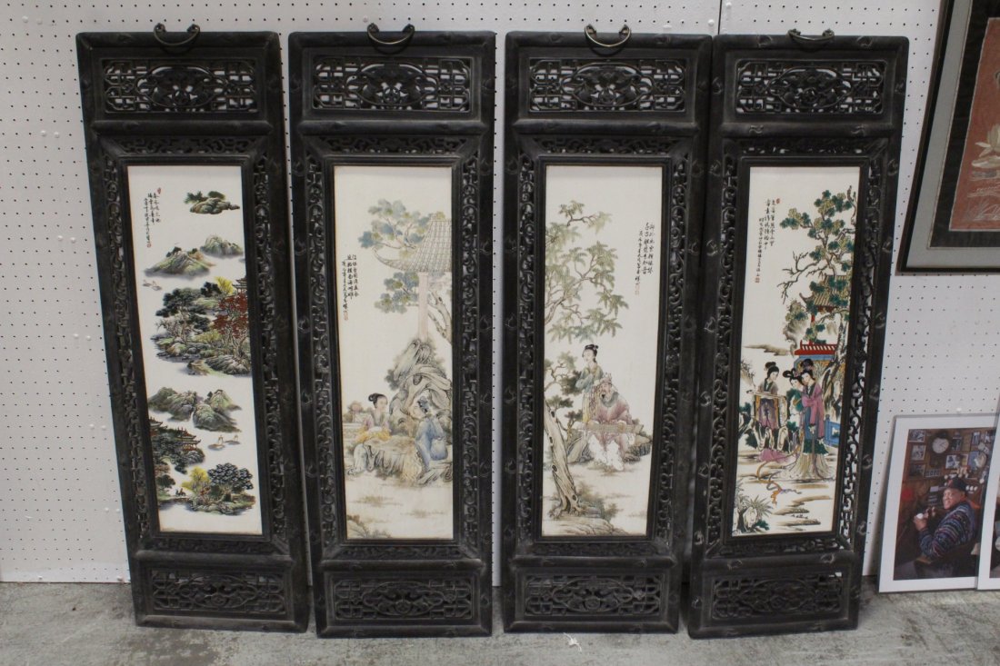 4 framed porcelain plaques w/ printed decoration (1 of 9)