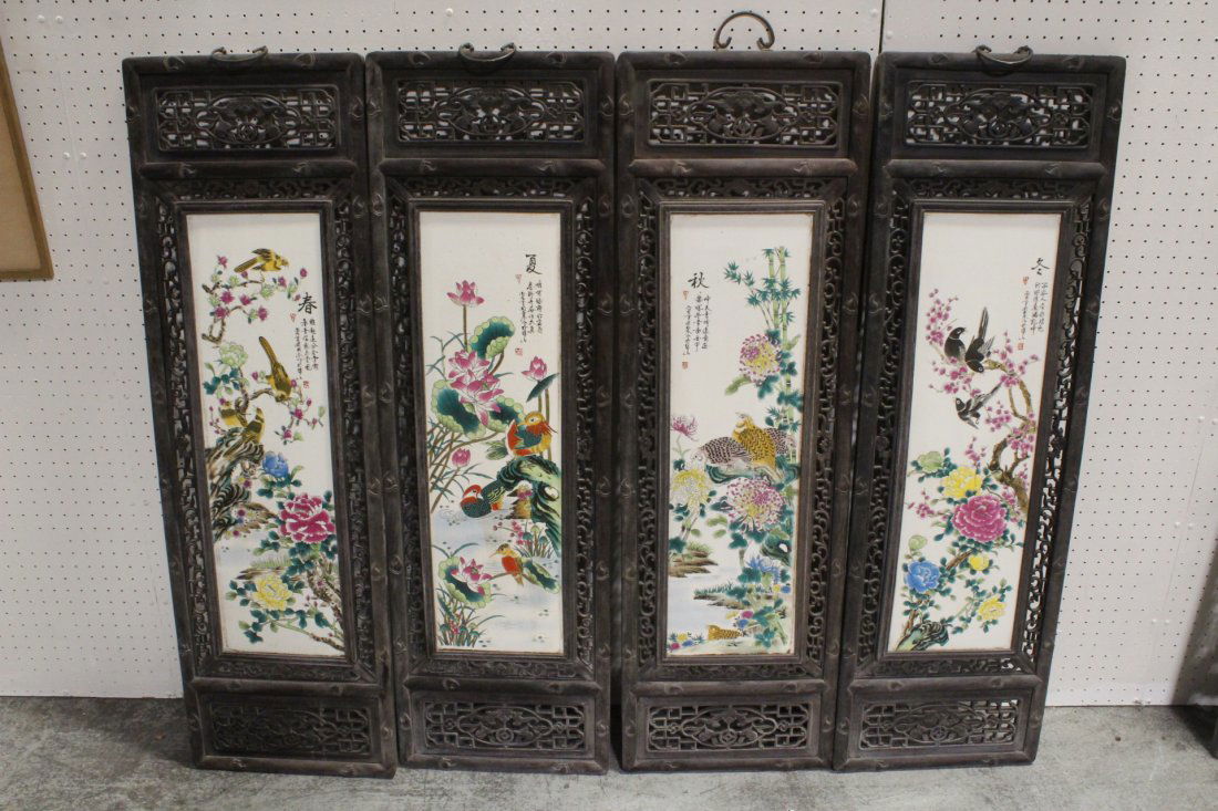 4 framed porcelain plaques w/ printed decoration (1 of 9)