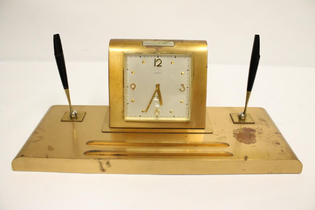 A 50's desk clock and stationary stand: A 50's desk clock and stationary stand, 15.88"x5.55"x6.25"