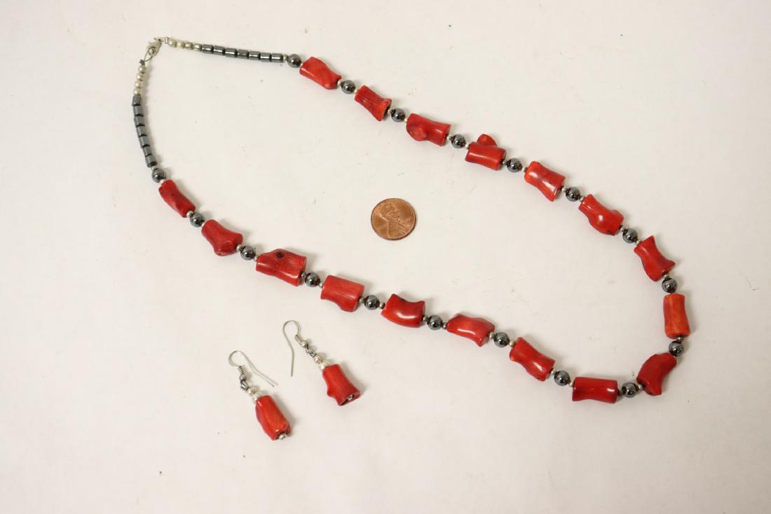 Coral like bead necklace w/ pair matching earrings (1 of 10)