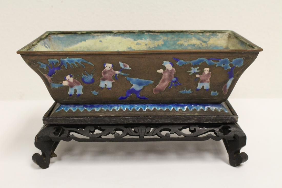 Chinese 19th c. enamel decorated copper planter (1 of 9)