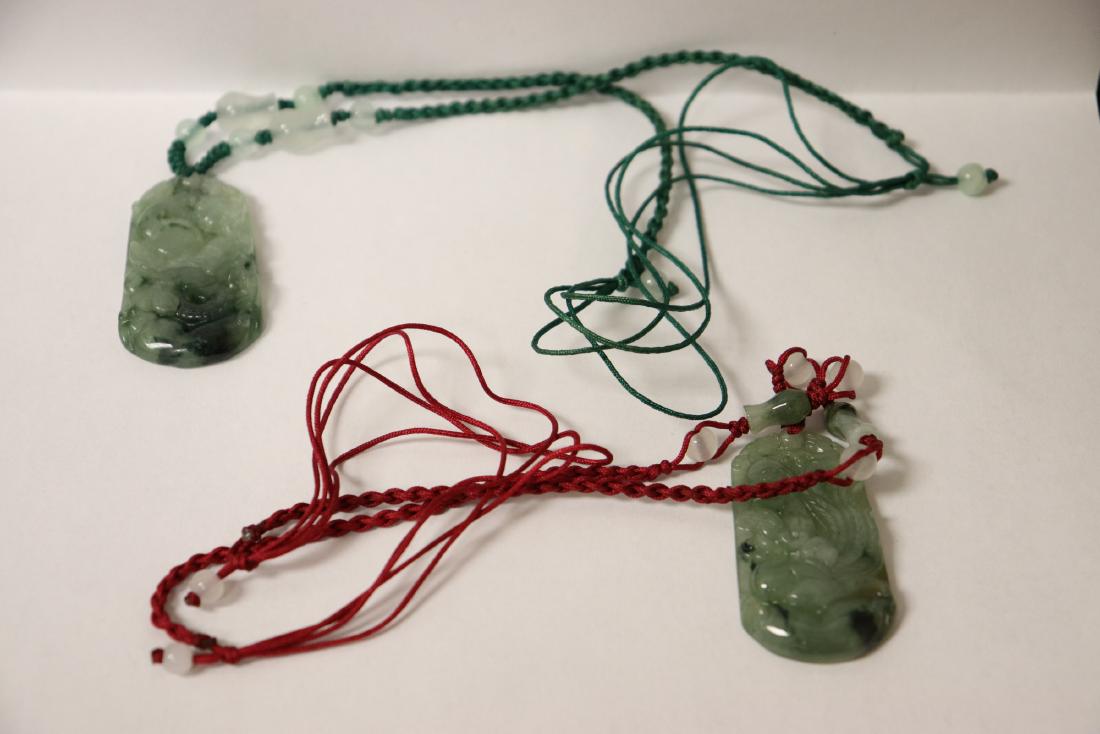 2 Chinese jadeite plaques made as necklace (1 of 9)