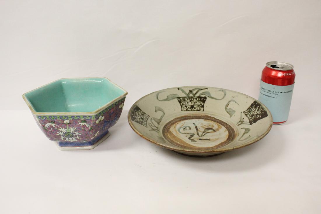 Chinese 18th c. b&w plate and a 19th c. famille rose (1 of 10)