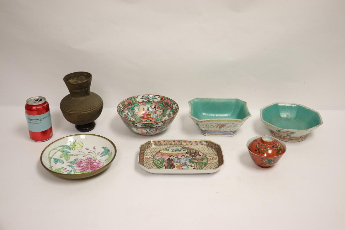 6 Chinese antique porcelain pieces , & a pottery jar (1 of 10)