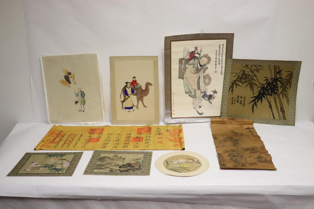 Lot Chinese w/c panels, & a print calligraphy panel (1 of 10)