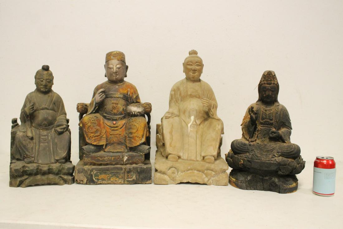 4 Chinese wood carved deities (1 of 9)