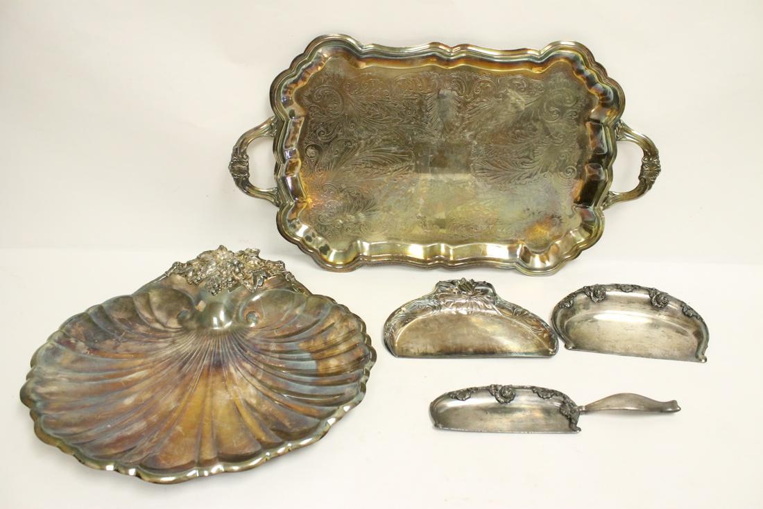 2 early s/p trays & 3pc art nouveau silent butler set (1 of 10)