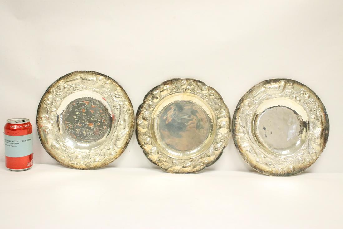 3 antique hand hammered silverplate plates (1 of 10)
