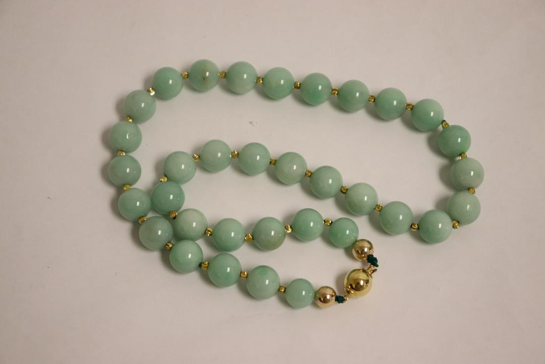 An apple green jadeite bead necklace (1 of 9)