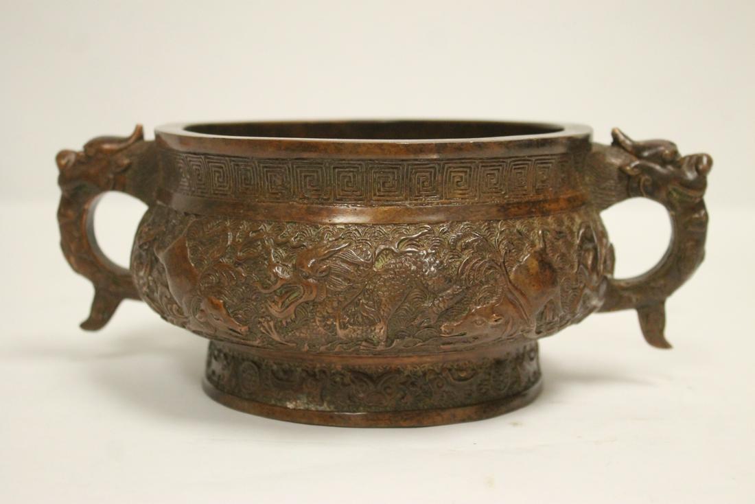 A very heavy Chinese bronze open censer (1 of 10)