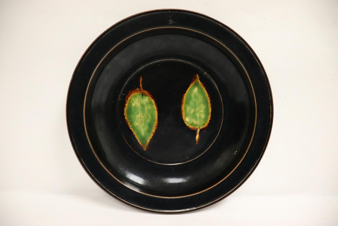 Large Chinese porcelain brown glazed platter (1 of 7)