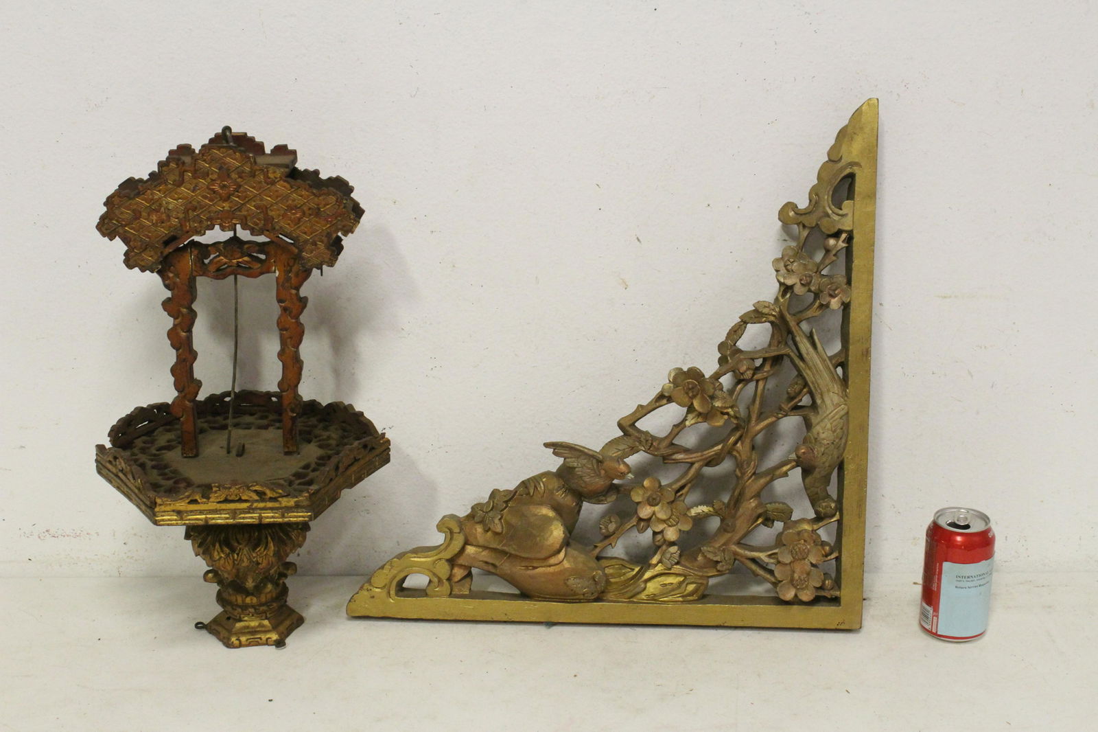 Chinese 19th c. corner bracket & a gilt wood ornament (1 of 10)