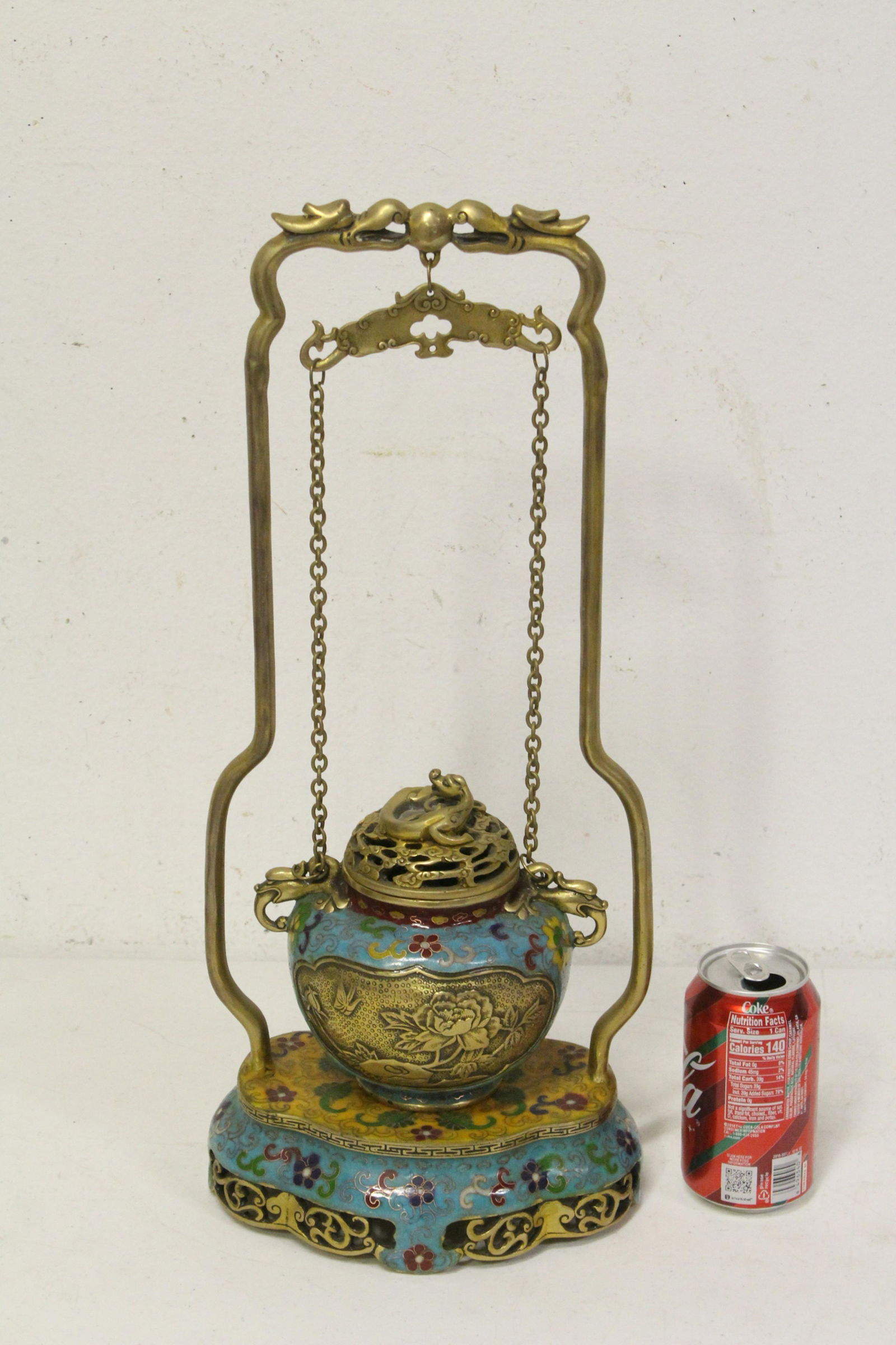Chinese gilt bronze based cloisonne hanging censer (1 of 11)