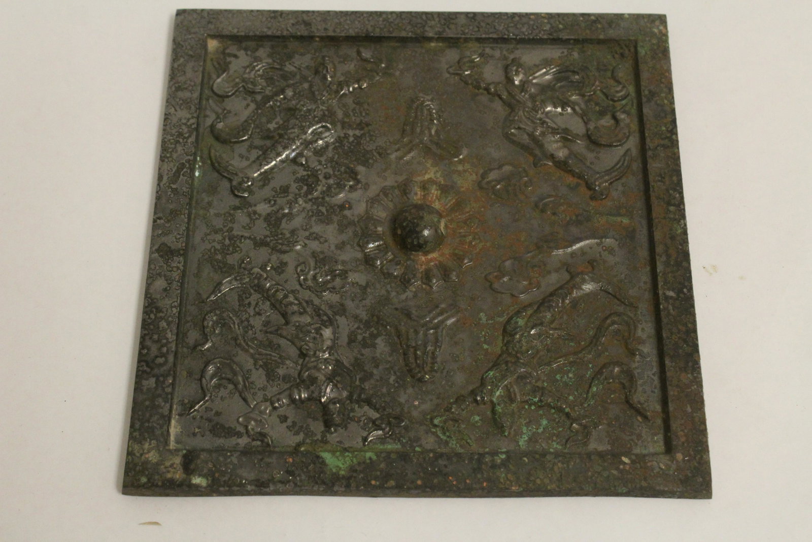 Large Chinese rectangular bronze mirror (1 of 8)