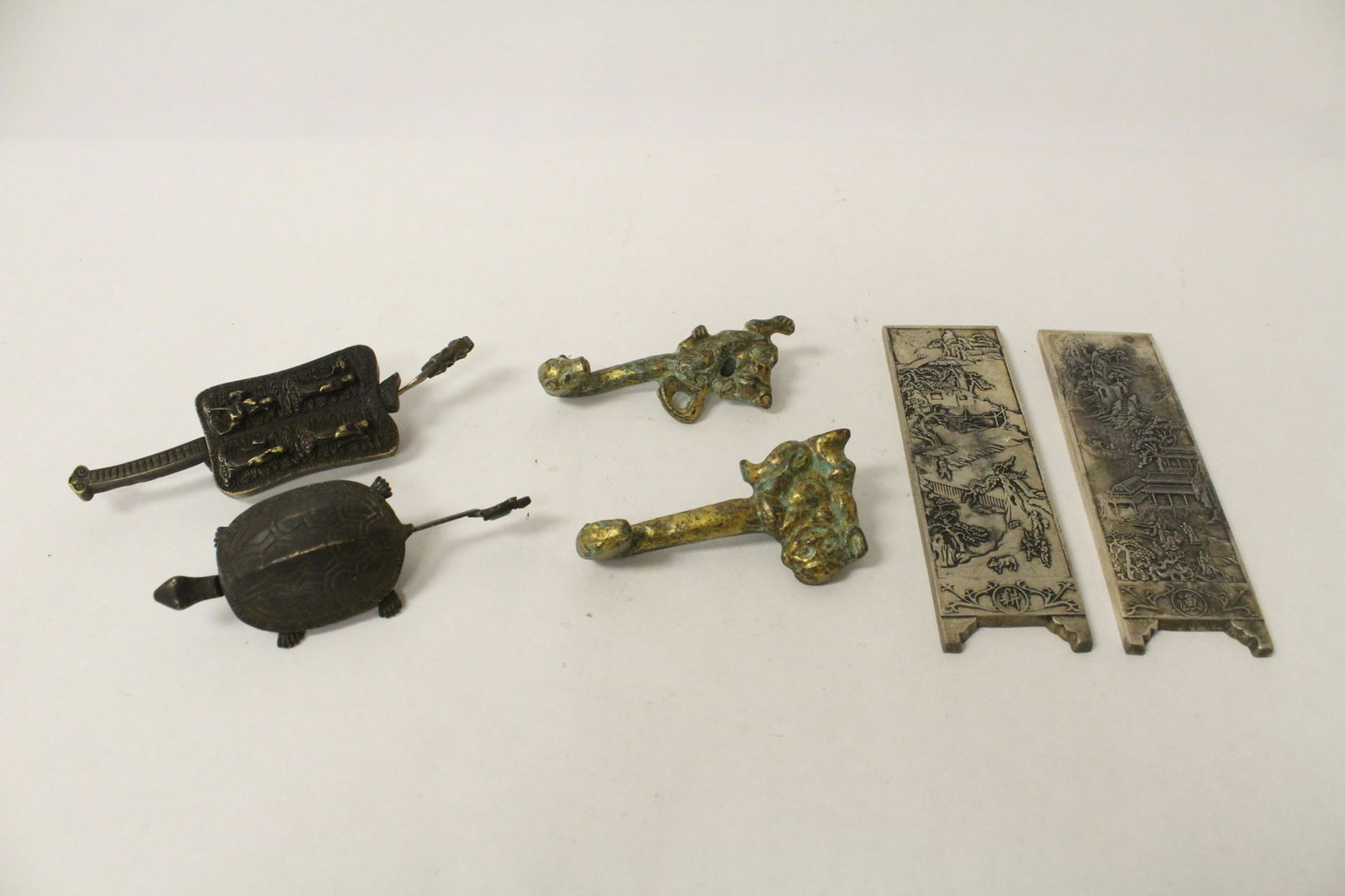 4 pieces miniature bronze, and 2 S/P scroll weights (1 of 11)