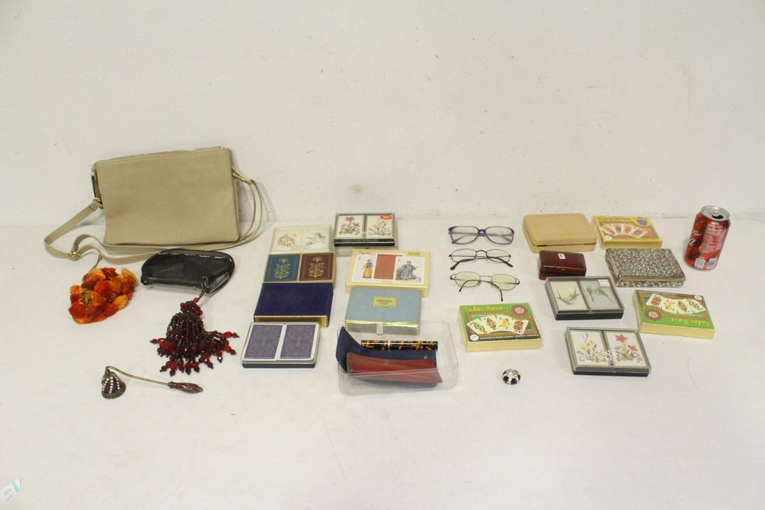 Lot of playing cards, glasses: Lot of playing cards, glasses