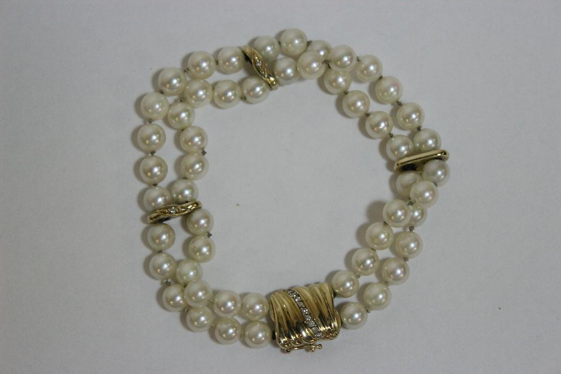 14K Y/G cultured pearl bracelet w/ 14K spacer & clasp (1 of 10)