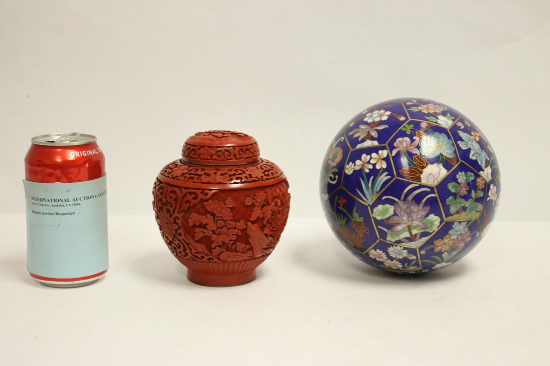A cloisonne ball and a cinnabar covered jar (1 of 10)