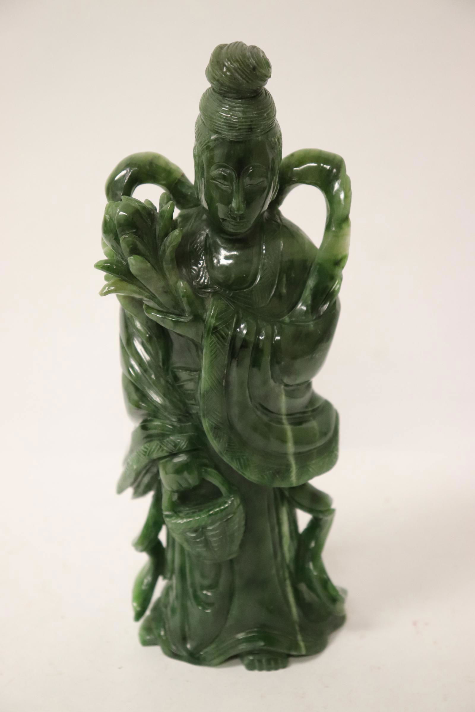 Fine Chinese spinach jade carved Guanyin (1 of 9)