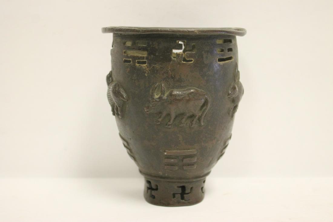 Chinese antique bronze wall pocket (1 of 11)