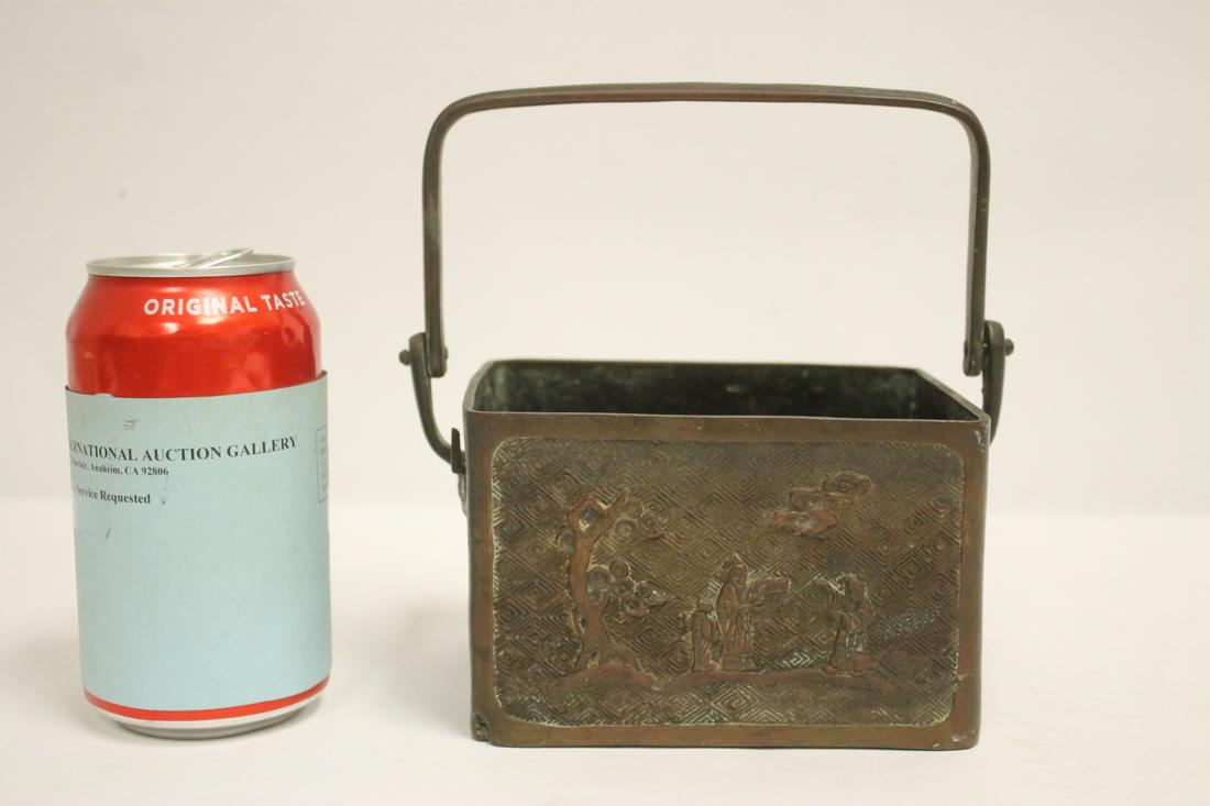 Chinese antique handled rectangular bronze censer (1 of 10)