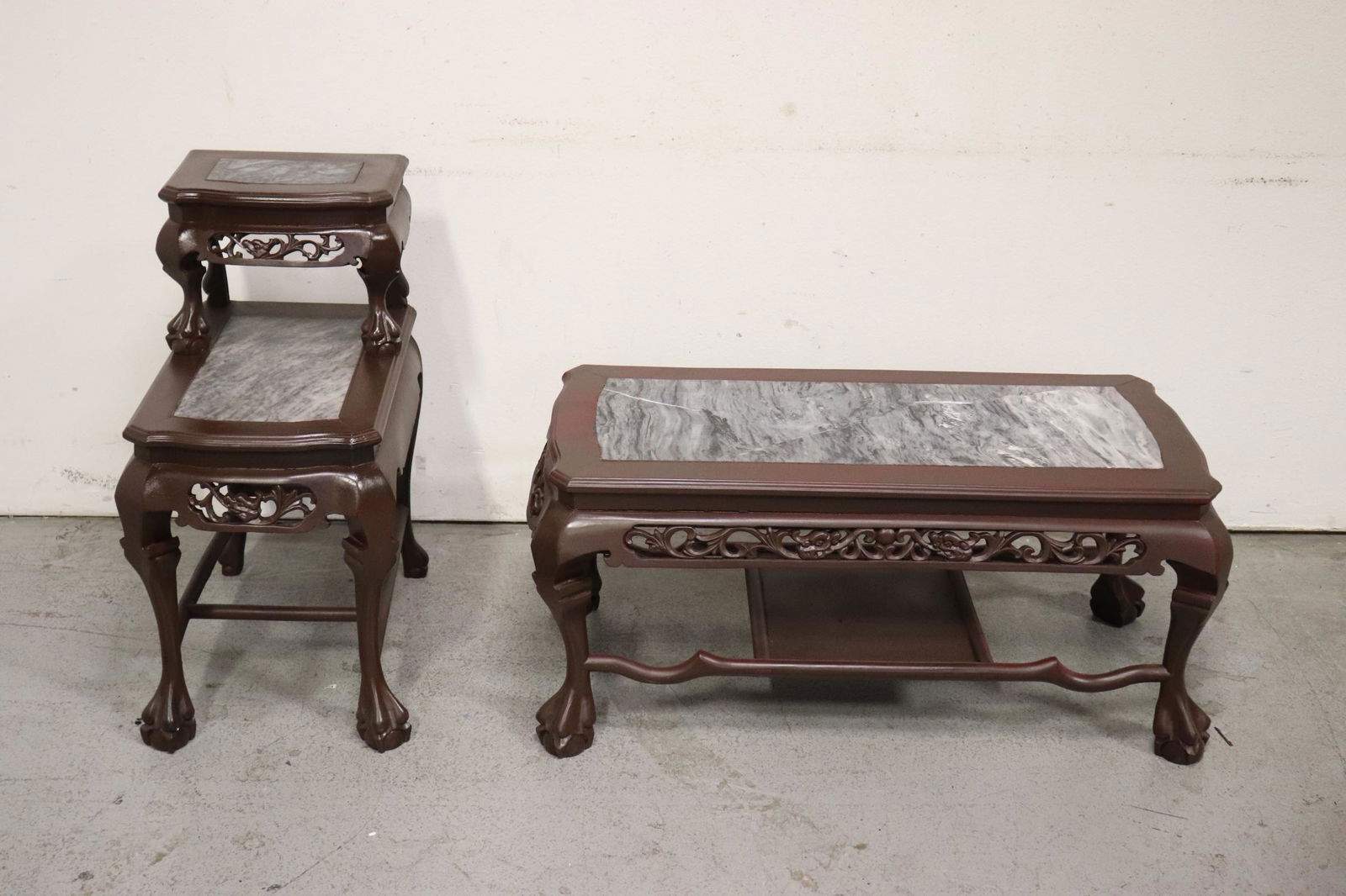 2 Chinese rosewood marble top tables (1 of 9)