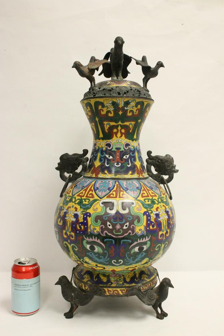 Large Chinese copper based cloisonne covered jar (1 of 10)