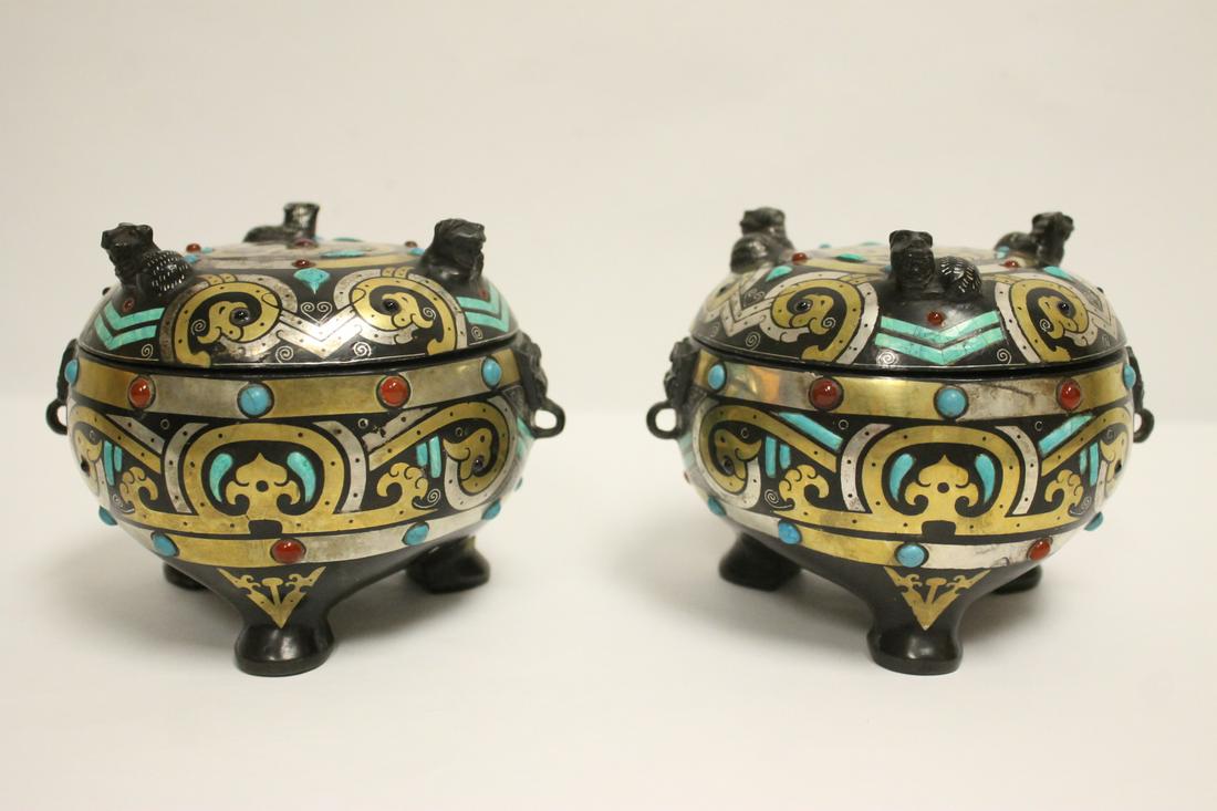 Pair Chinese vintage bronze covered censer (1 of 10)