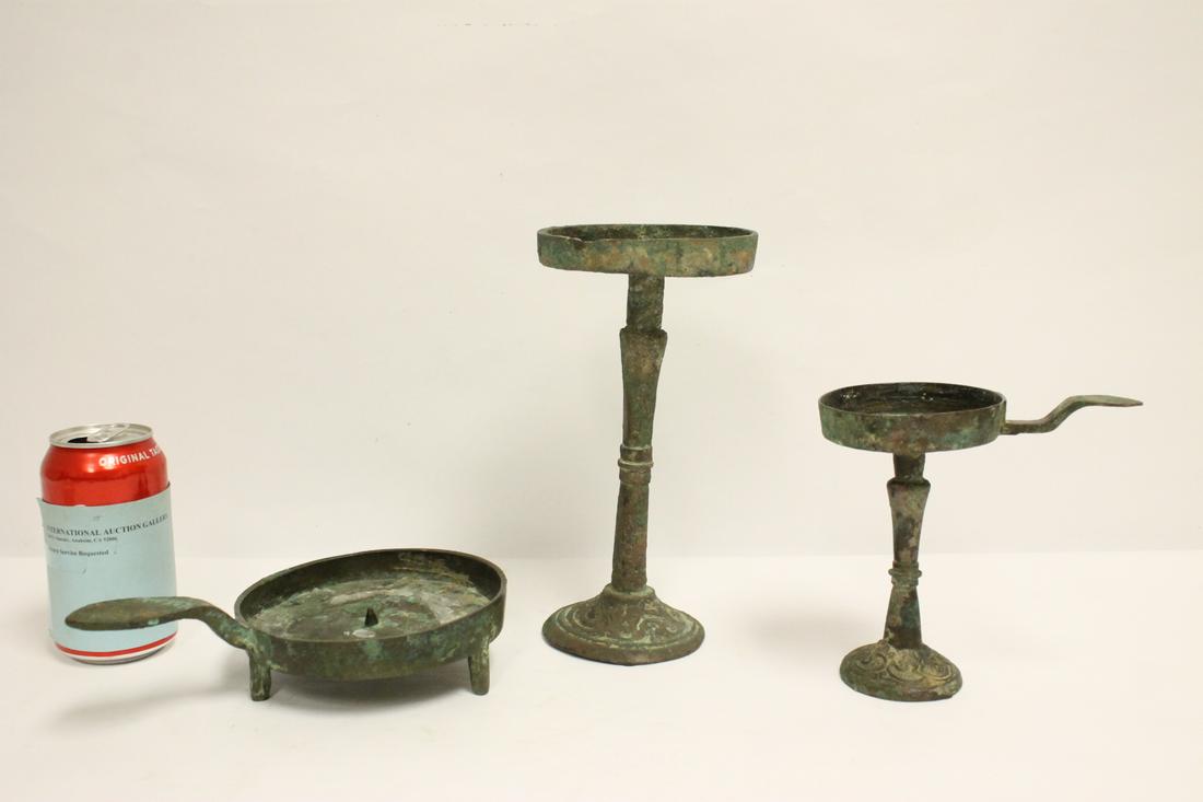 3 Chinese antique bronze candle holders (1 of 9)