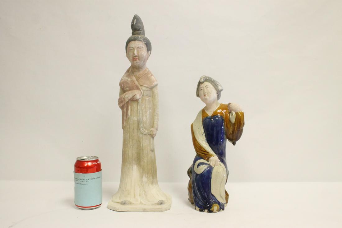2 sancai style pottery sculpture of lady (1 of 9)