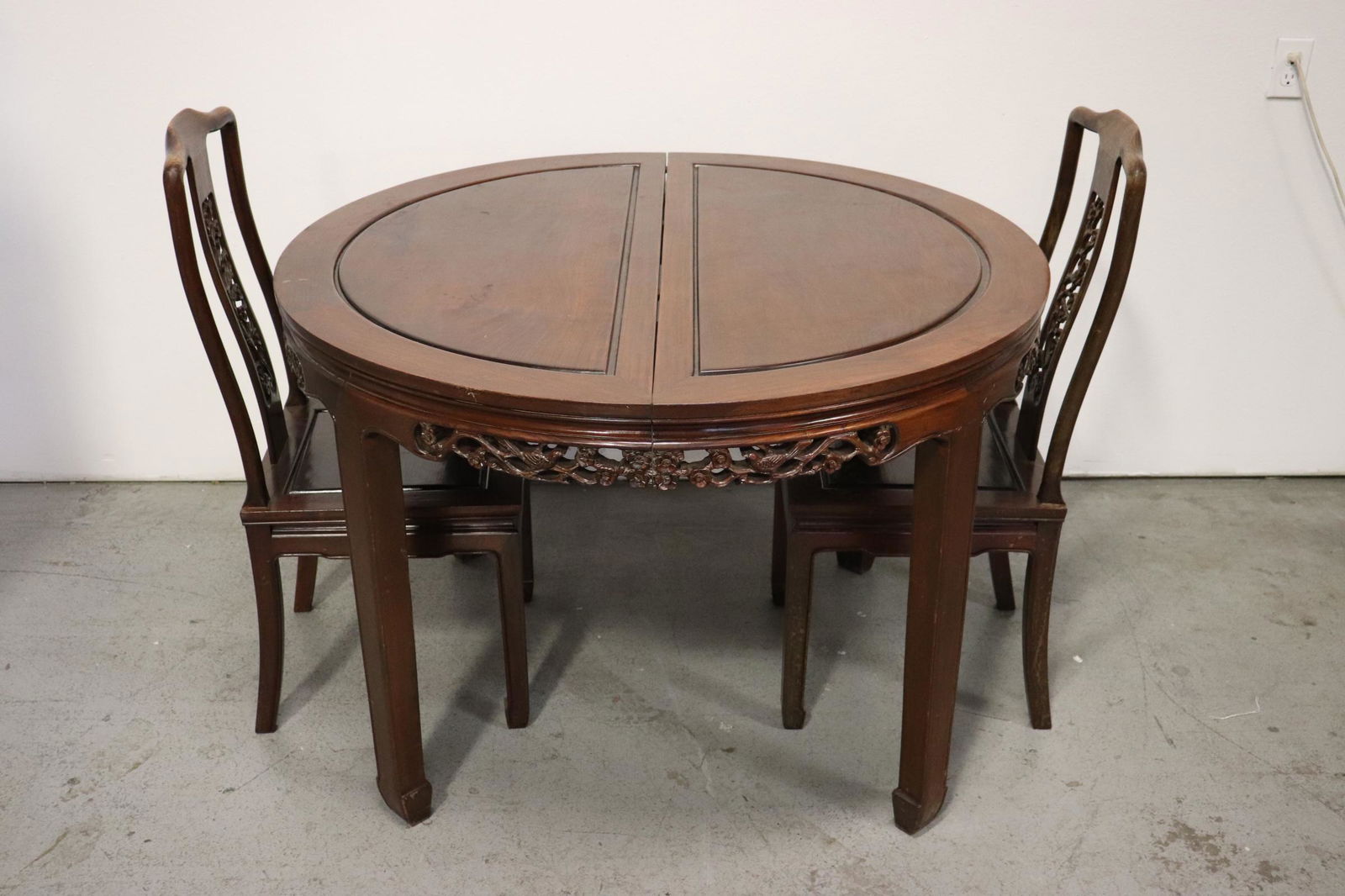 Chinese rosewood round table w/ 2 rosewood chairs (1 of 8)
