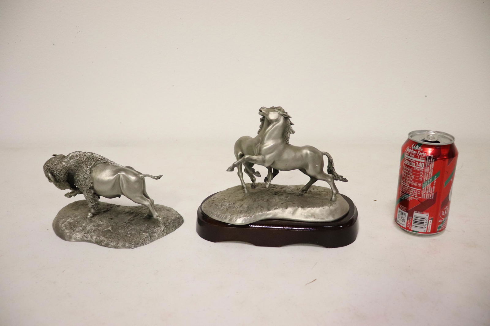 2 pewter sculptures; a buffalo and horse (1 of 10)