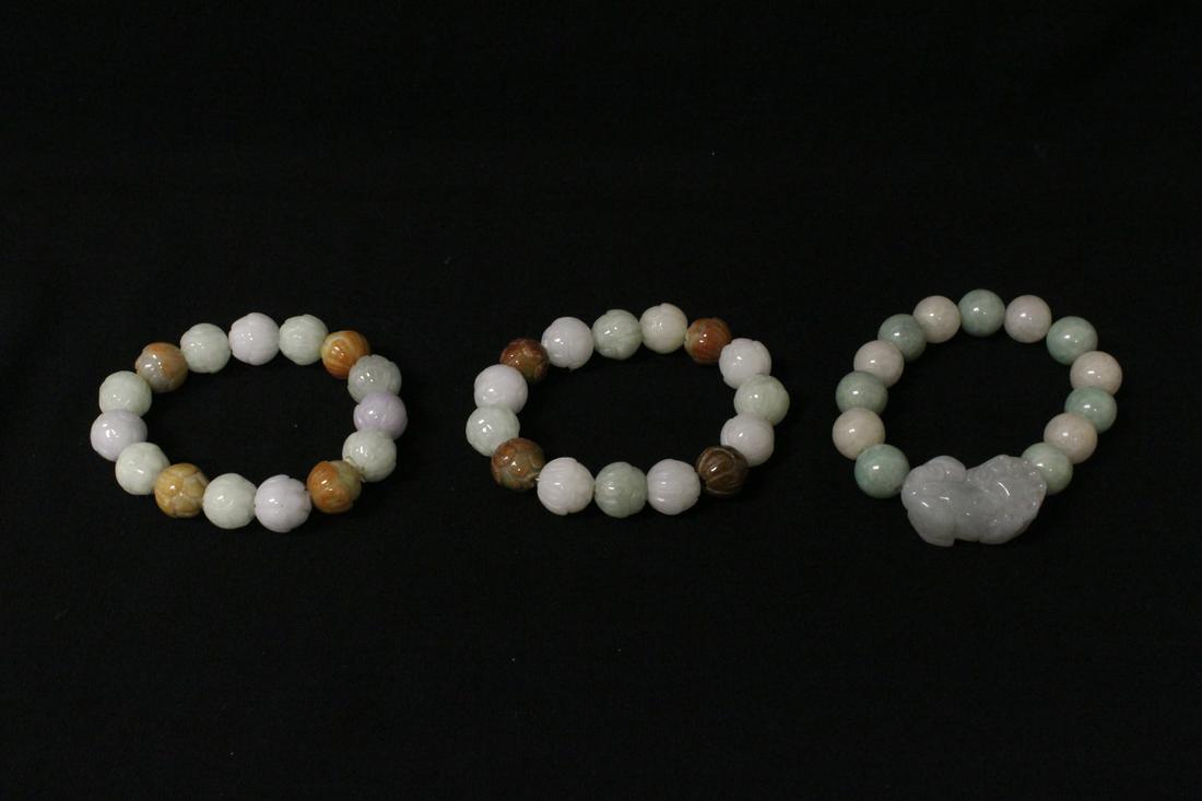 3 carved jadeite bead bracelets (1 of 9)