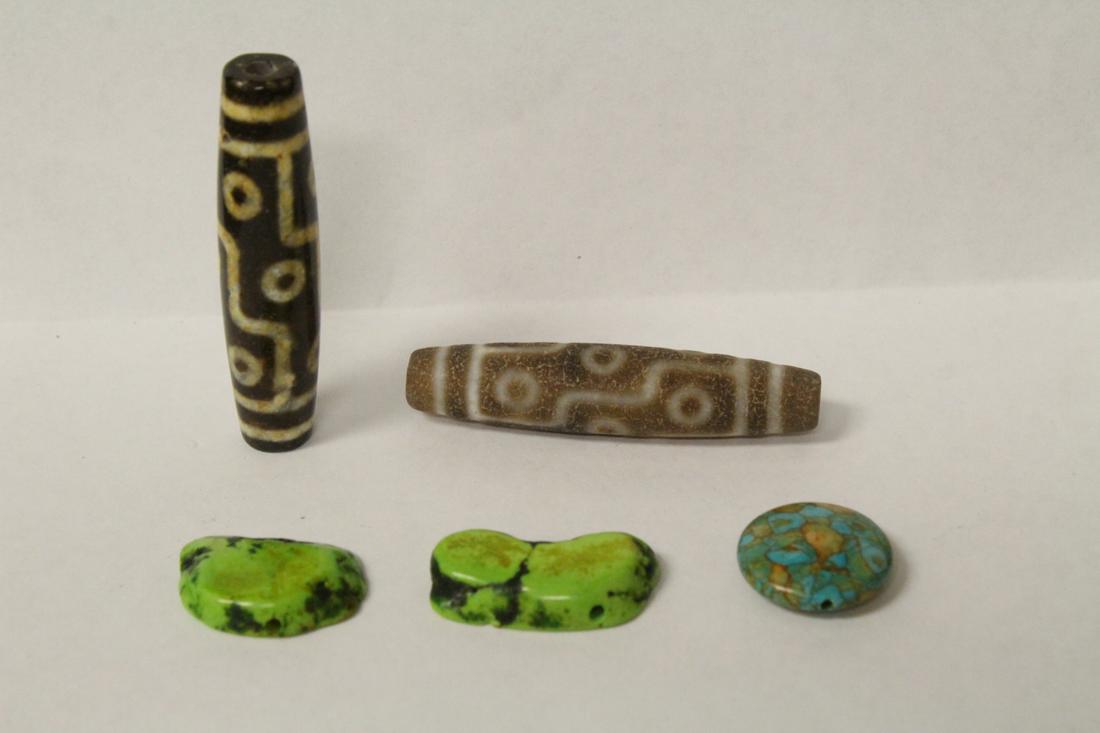 2 dzi beads, and 3 turquoise like beads (1 of 9)