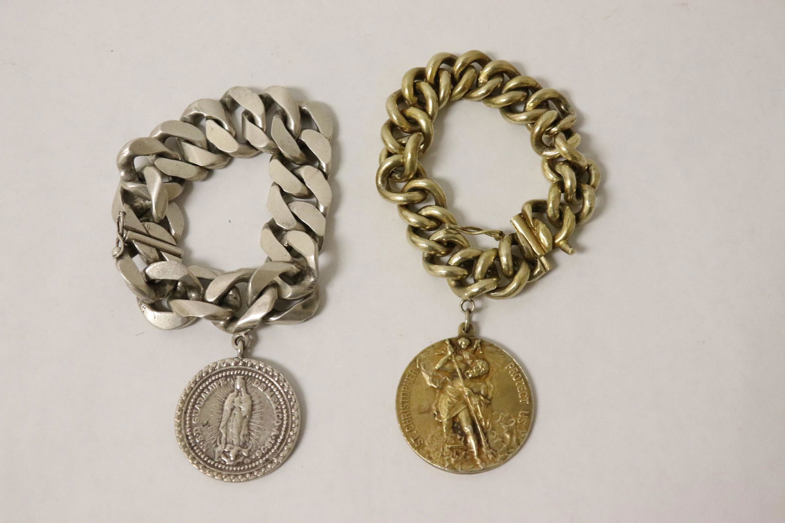 2 very heavy sterling bracelets w/ religious charms (1 of 10)