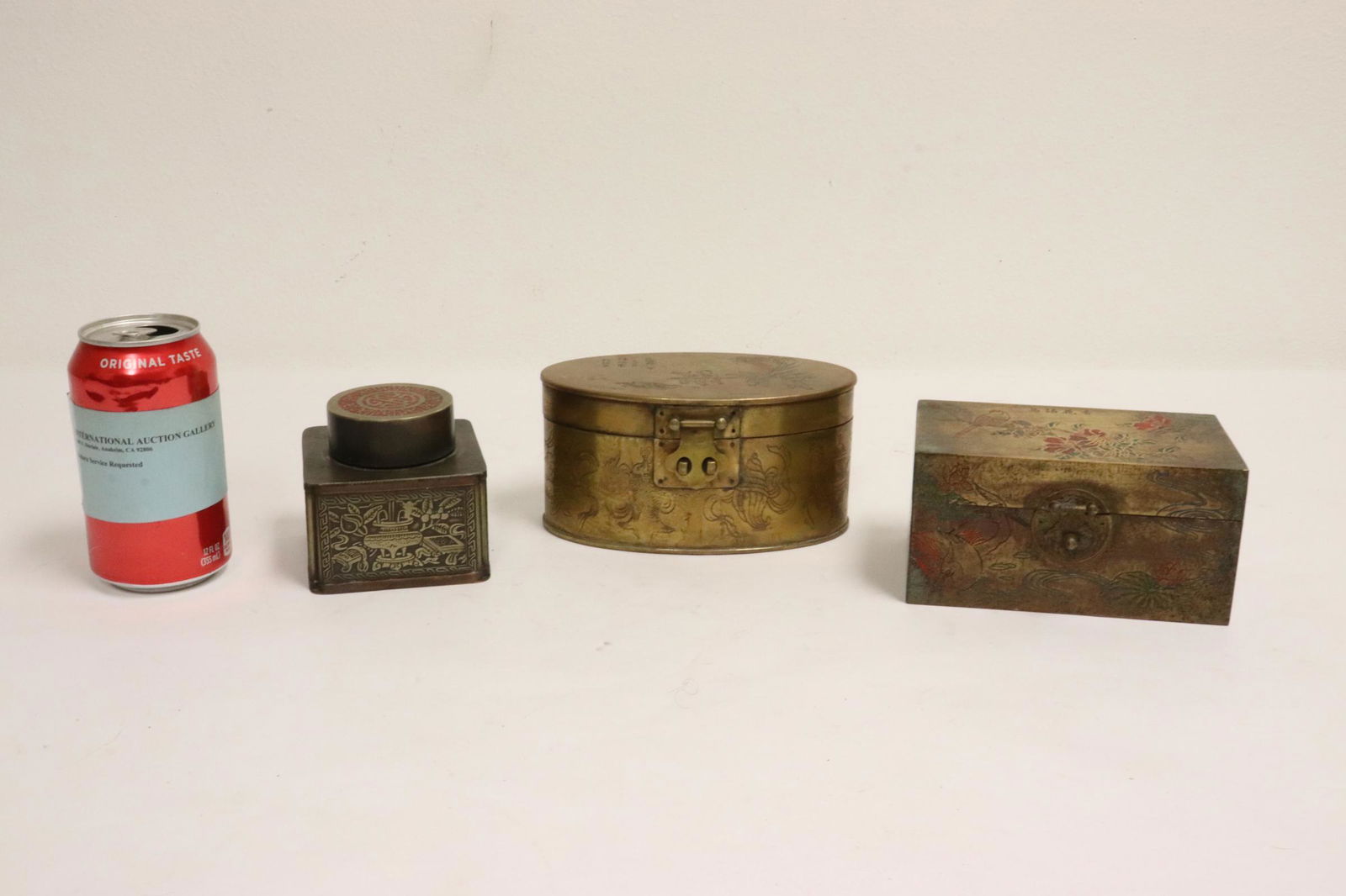 3 Chinese brass/copper tea caddies (1 of 10)