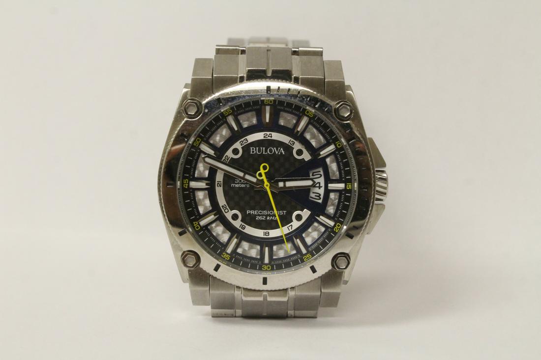 Bulova large face precision 300 meter diver's watch: A man's Bulova large face precision 300 meter diver's wrist watch, face measures approx. 46mm