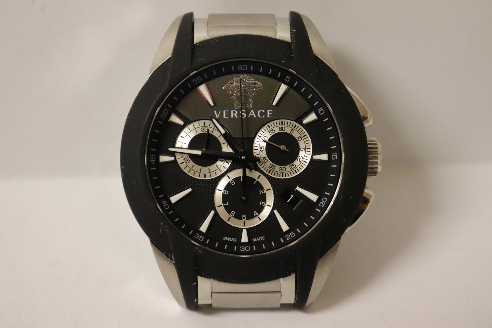 Versace chronograph w/ sapphire crystal & original band: A Versace chronograph with sapphire crystal and original band